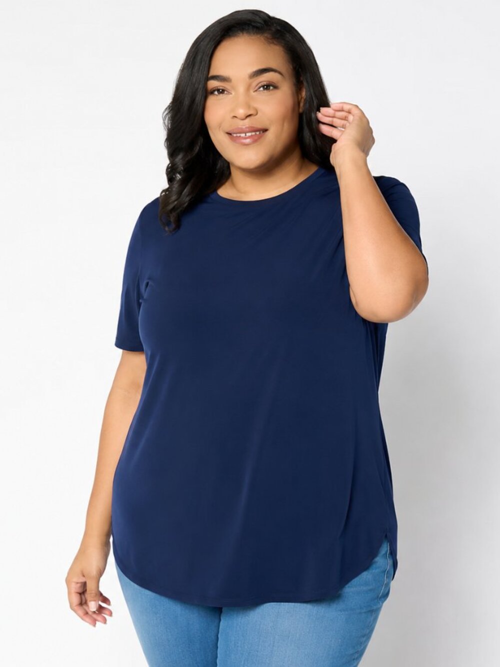 Susan Graver Essentials Liquid Knit® Top Navy Blue Size 3X NWOT